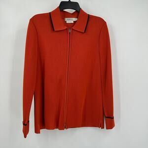 Plein‎ Air Womens M Minimalist Classic Capsule Knit Jacket Rust Orange Modern